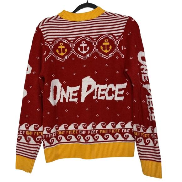 Gifury One Piece Luffy Men's Small Skull Red Pullover Sweater Pirate Holiday - Picture 2 of 5
